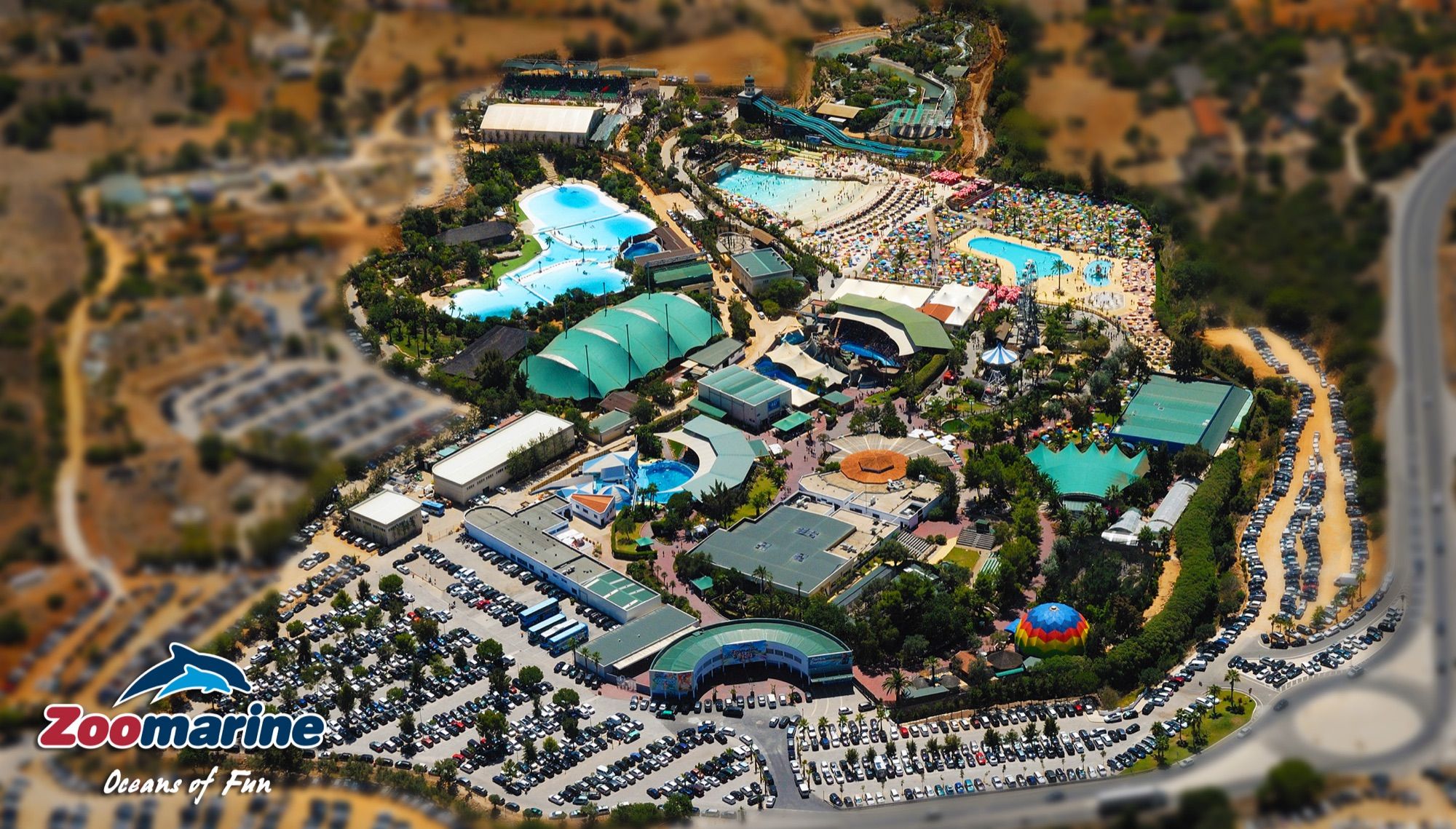 Aerial view of the Zoomarine park, pools and attractions