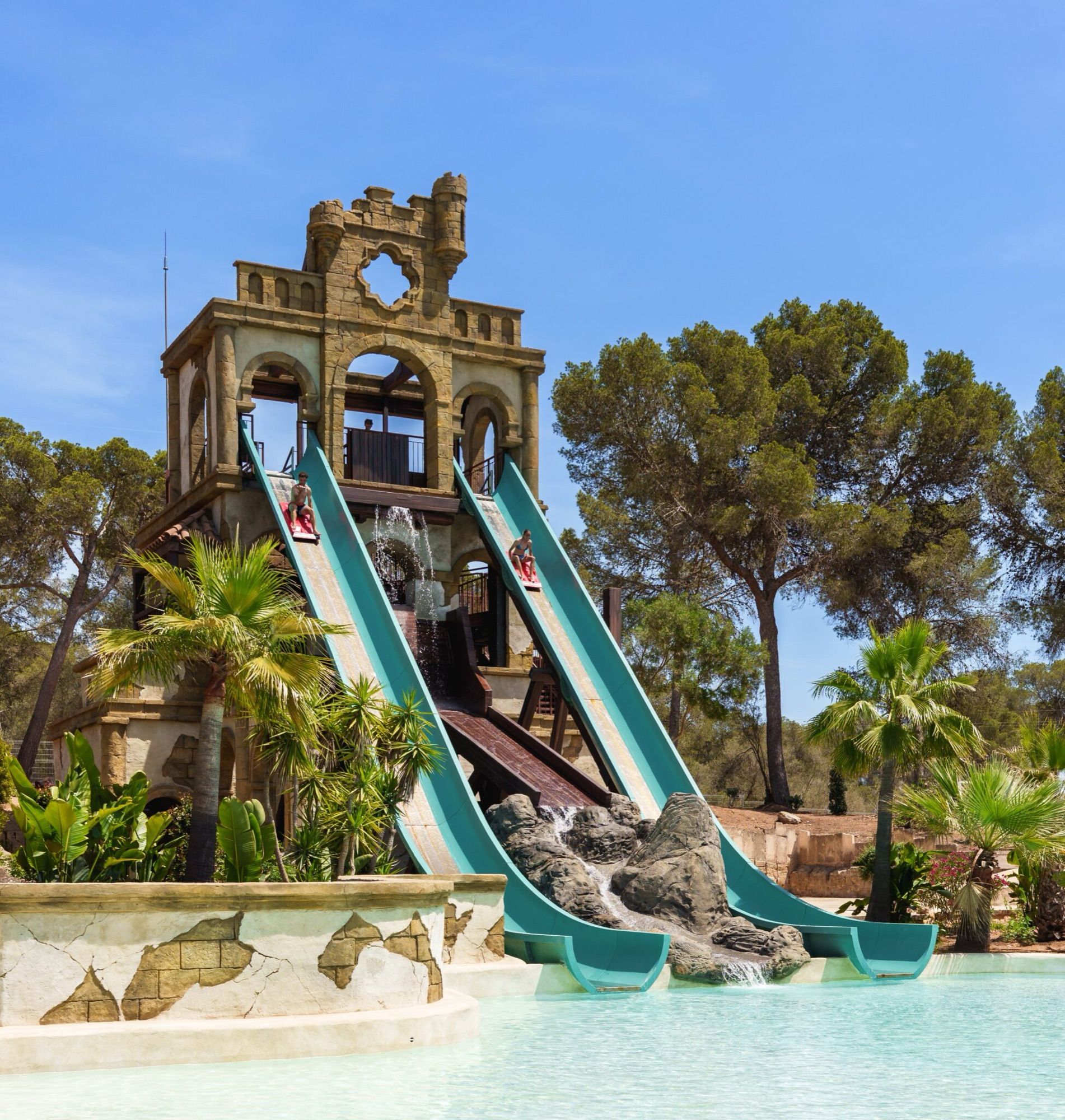 Banzai slides and splash pool at Aqualand El Arenal