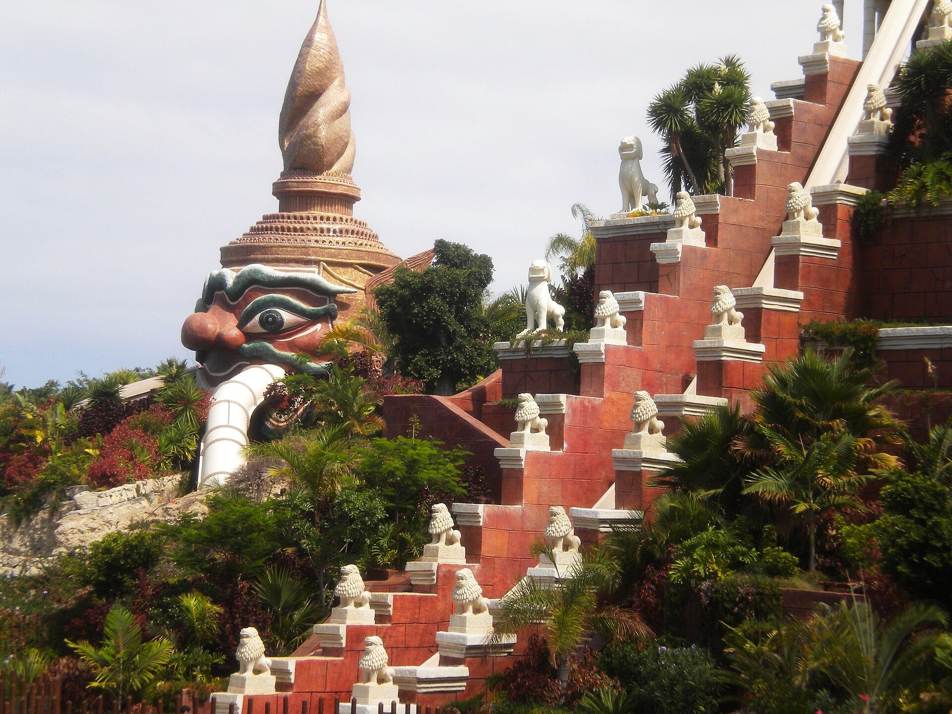 Thai-style tower and stairs at Siam Park