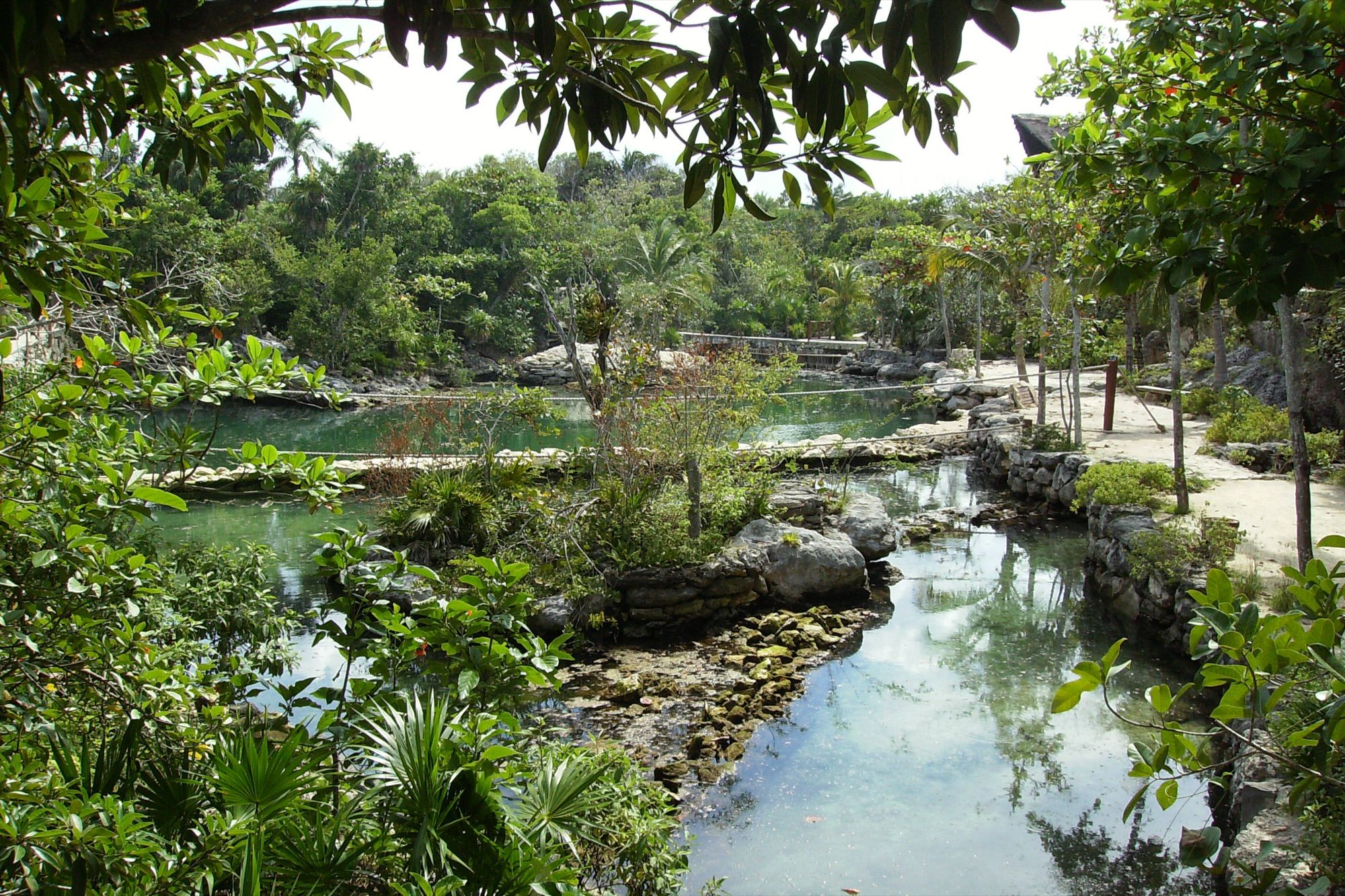 Jungle lagoon and walkways inside Xcaret