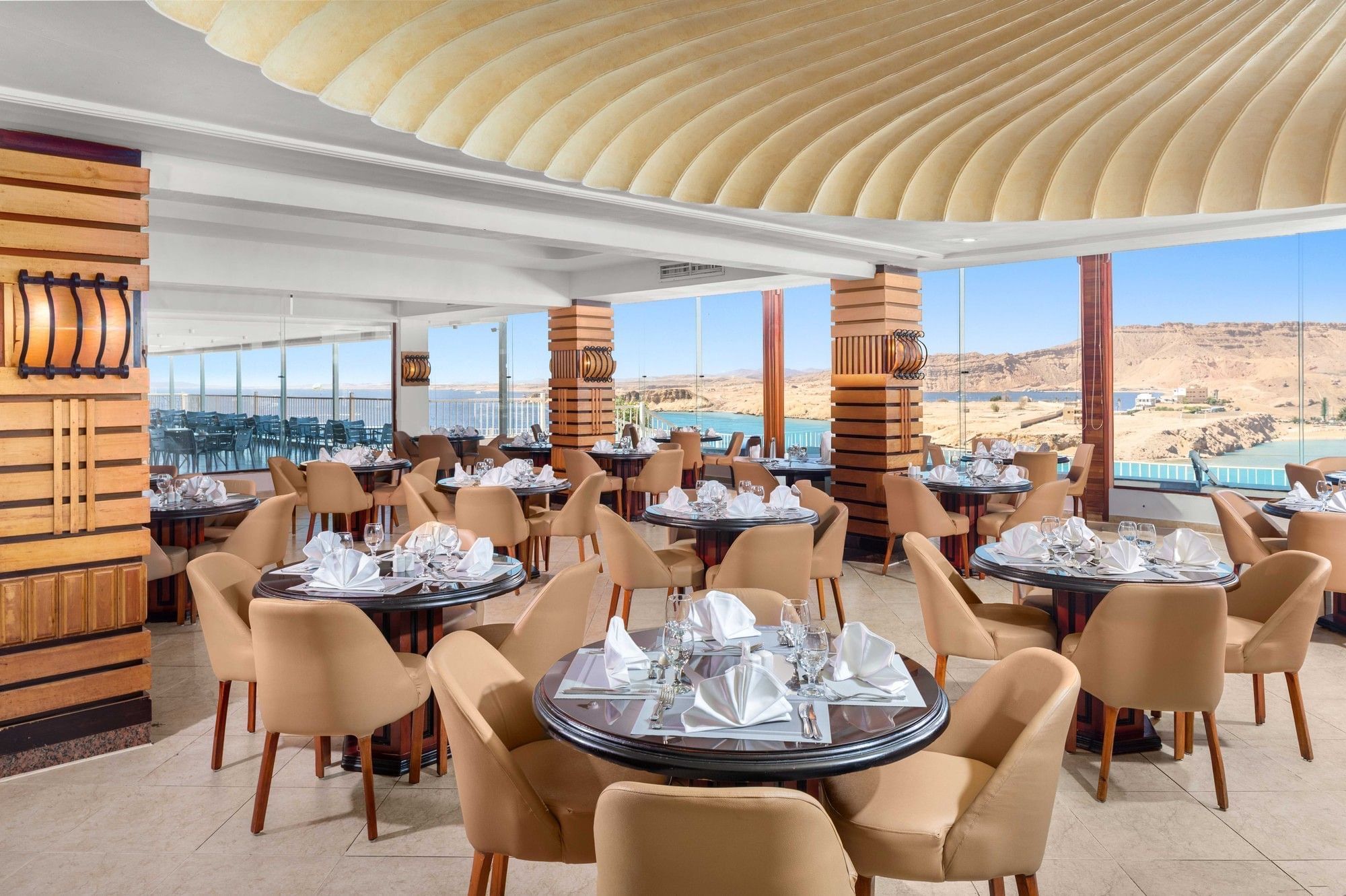 Main restaurant with panoramic windows at Albatros Sharm Resort