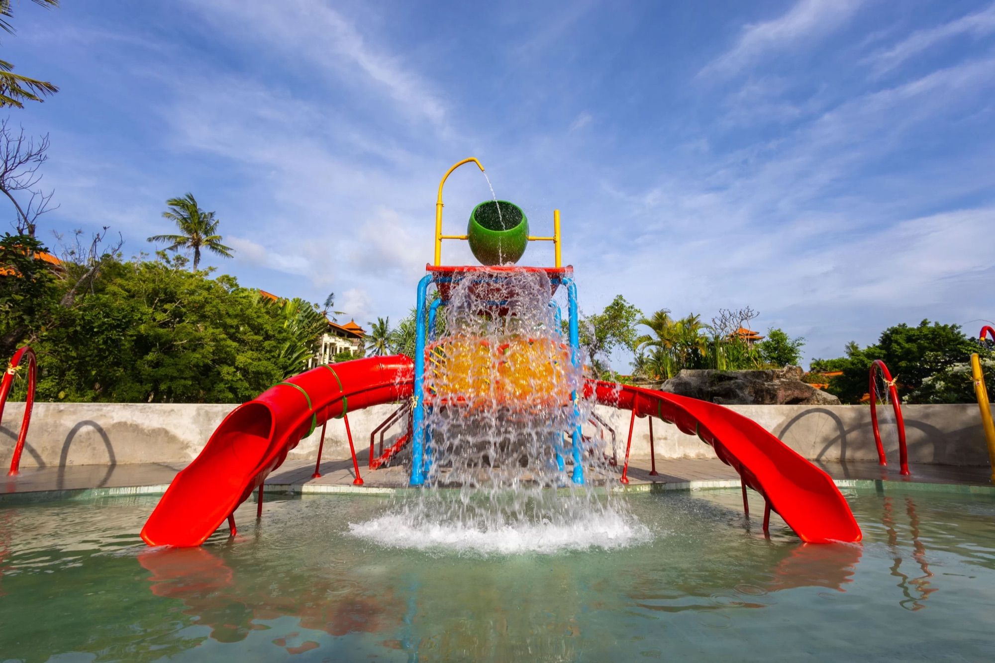 Children's water slides and splash pad