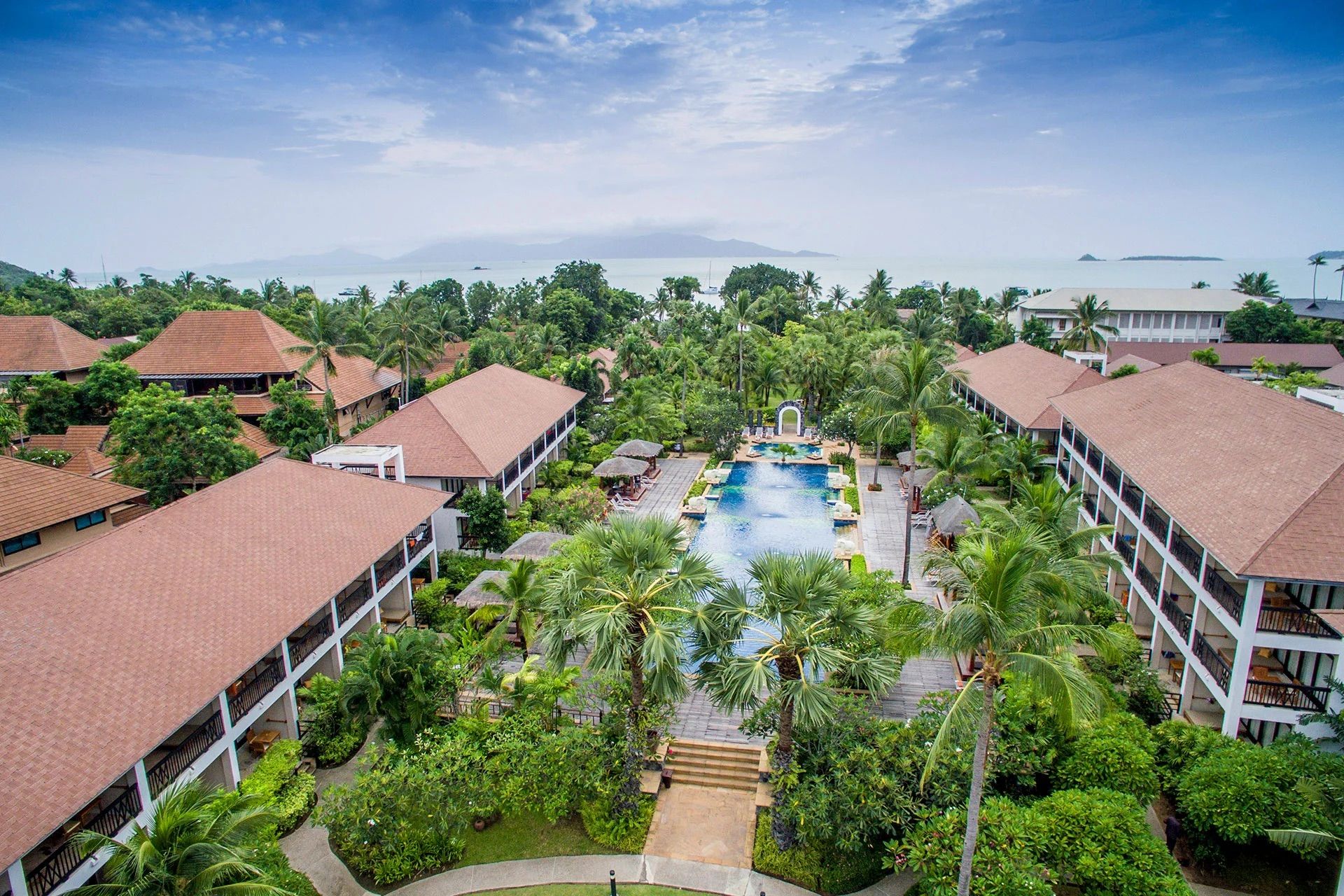 Resort gardens and main pool from above