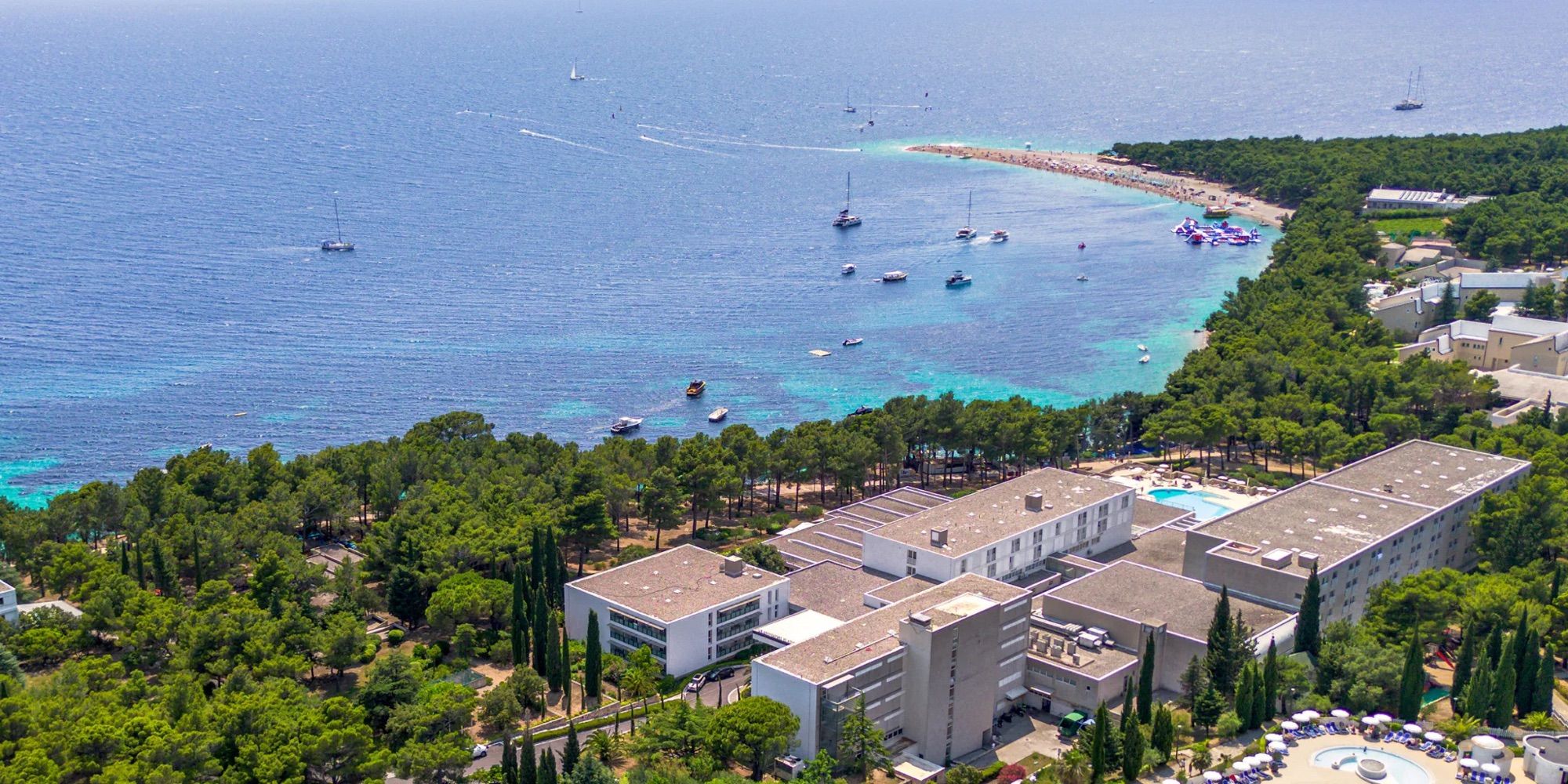 The hotel and Zlatni Rat beach from the air