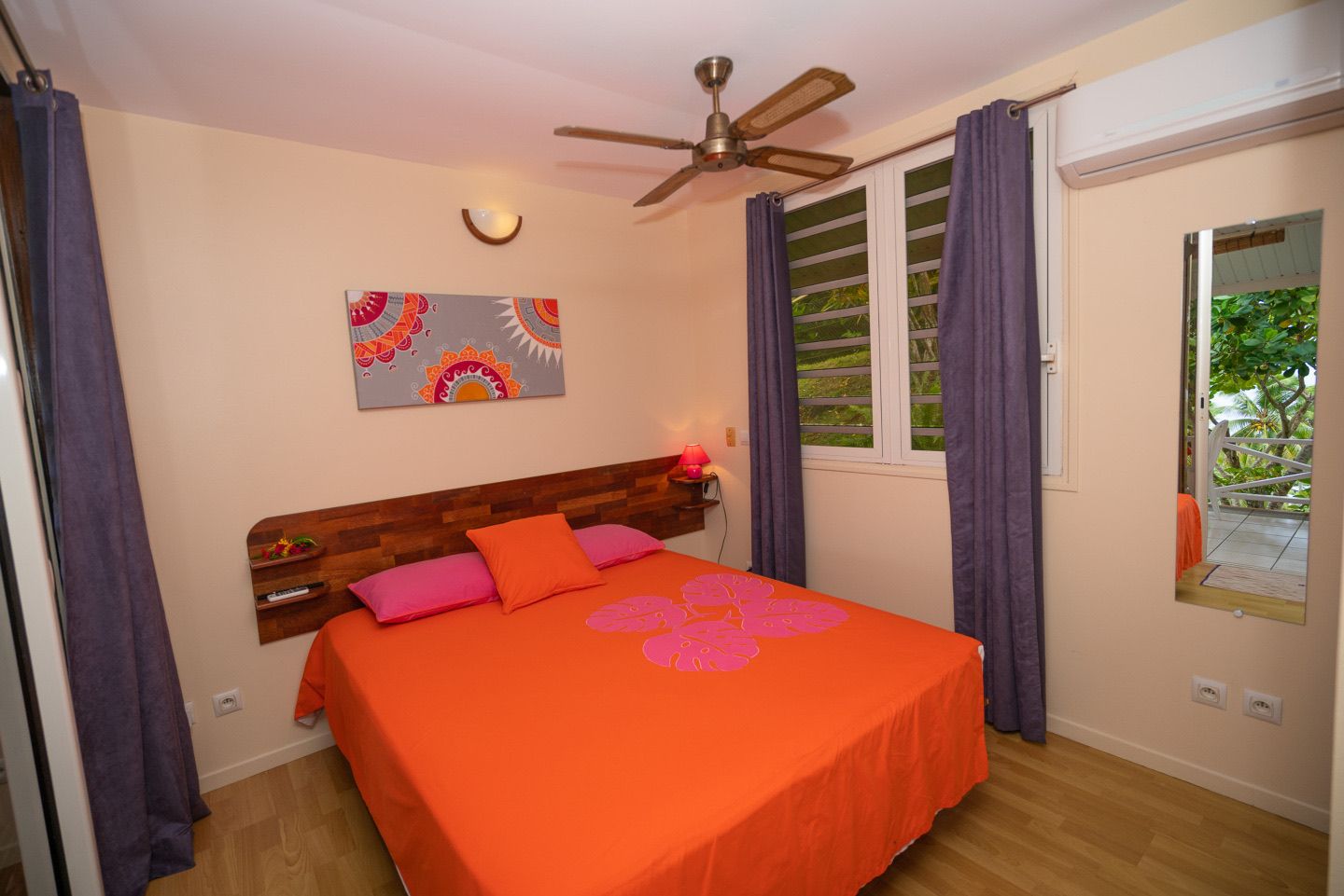 Bedroom with Polynesian bedspread