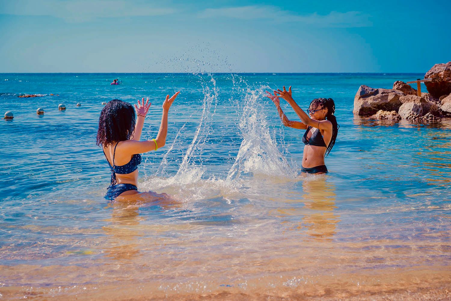 Swimming in the sea off the resort