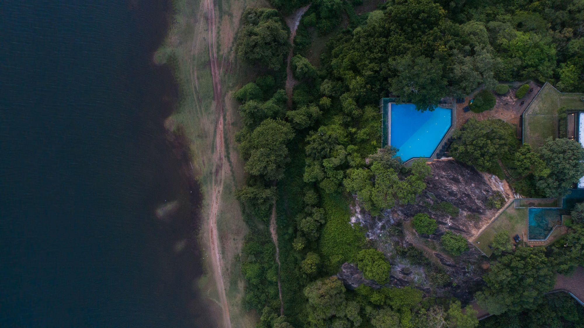 Aerial view of the pool above the lake
