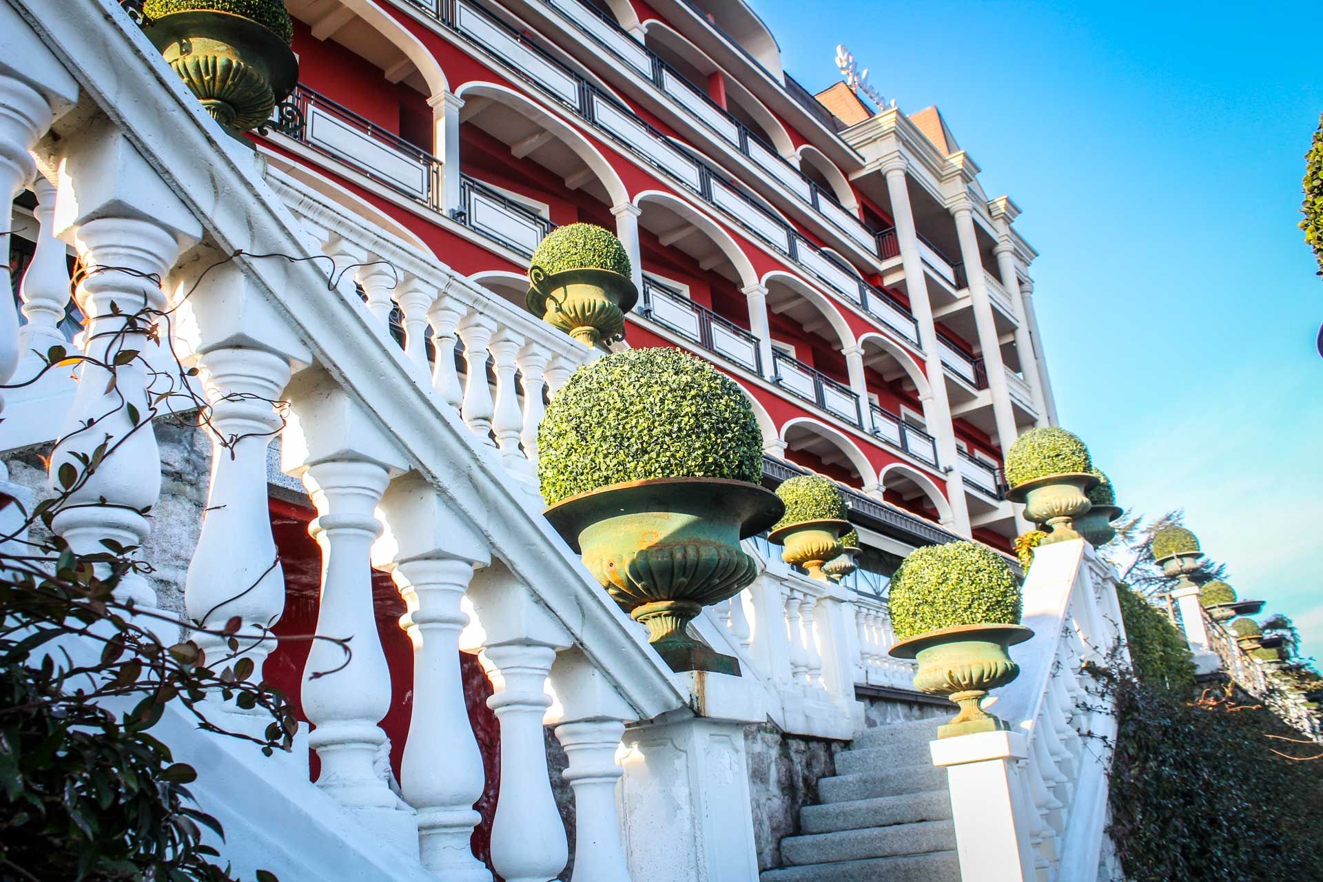 Hotel facade and garden staircase