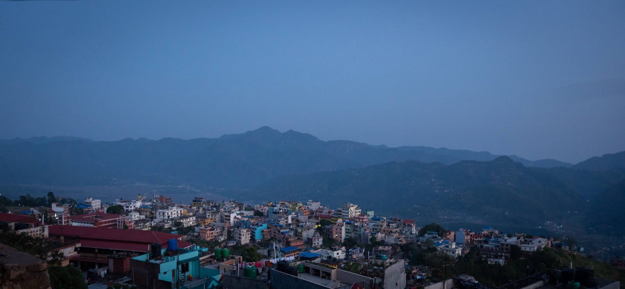 Tansen and the hills at dusk from the hotel rooftop
