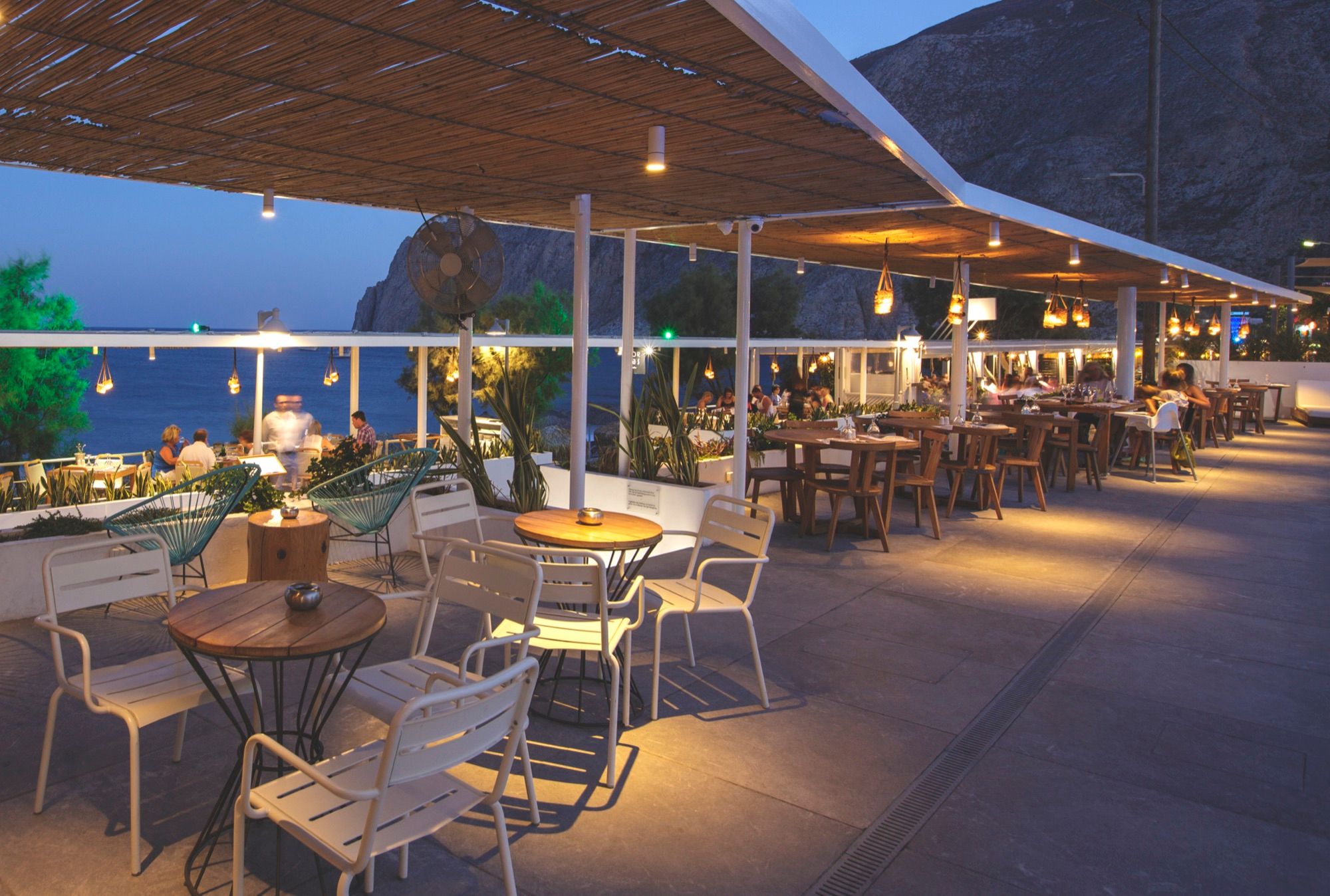 Kordas Restaurant terrace at dusk, Kamari Beach Hotel
