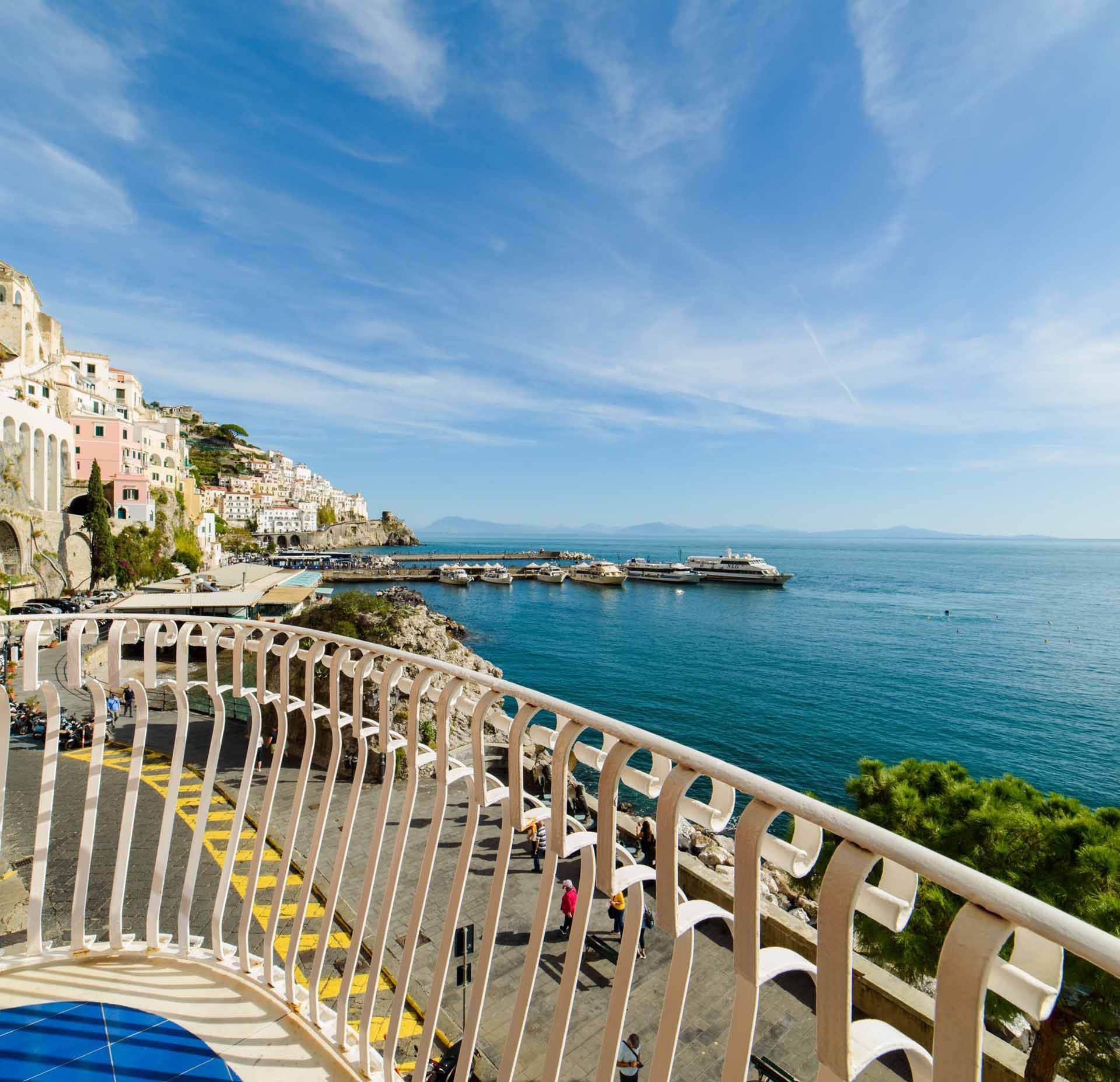 Balcony view over the harbour and the Gulf of Salerno