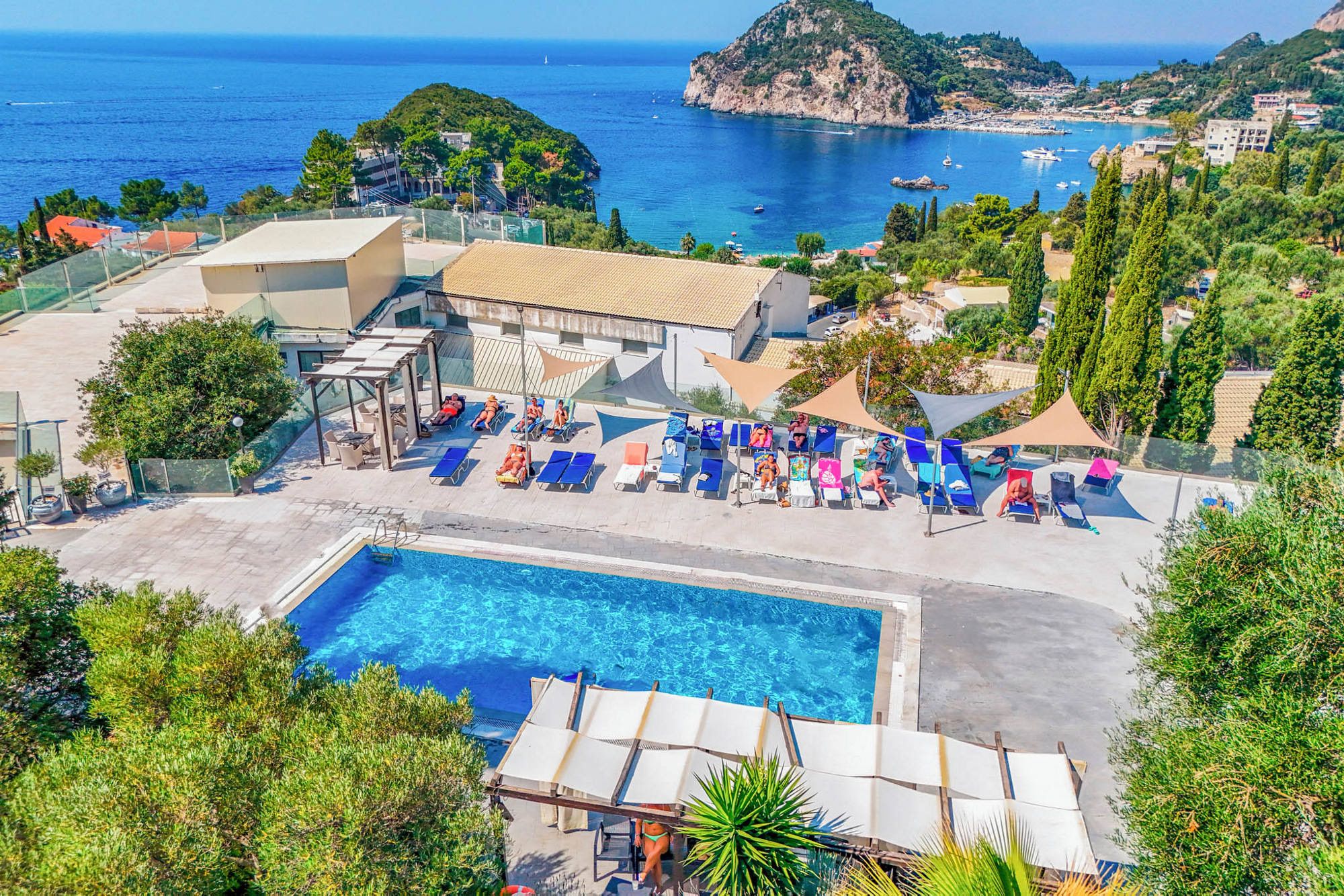 Pool terrace looking out to the Paleokastritsa headlands