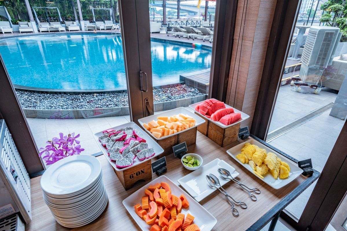 Breakfast buffet beside the pool