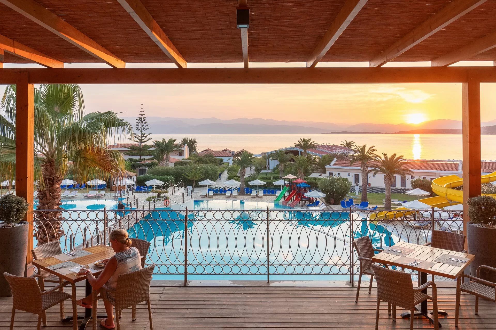 Restaurant terrace above the pools