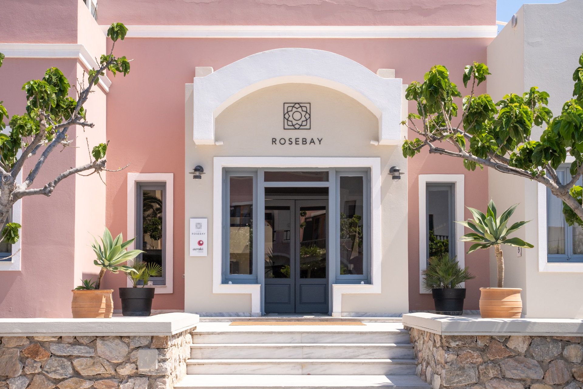 Entrance to Rose Bay Hotel in Kamari