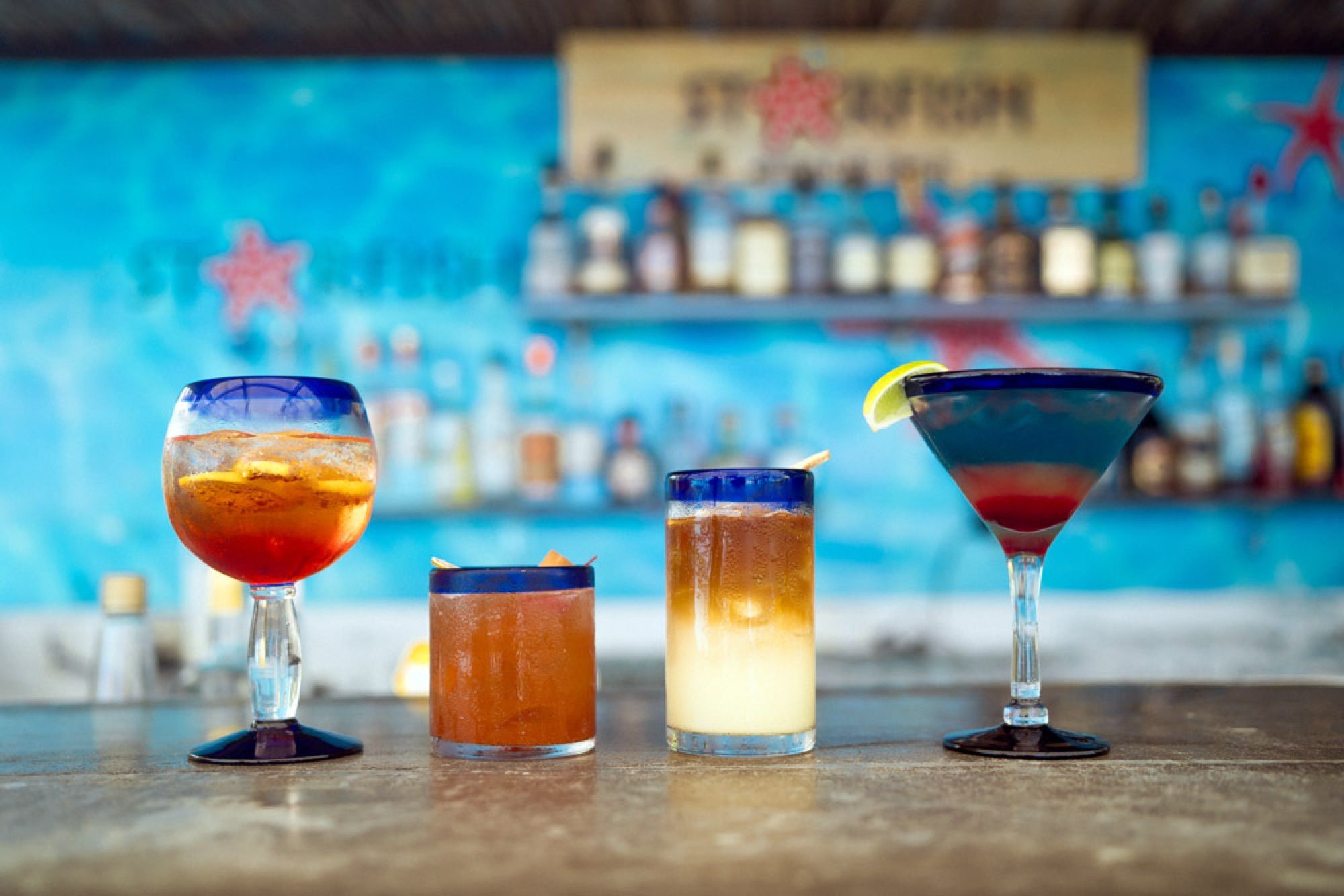 Cocktails on the counter at Starfish Beach Bar