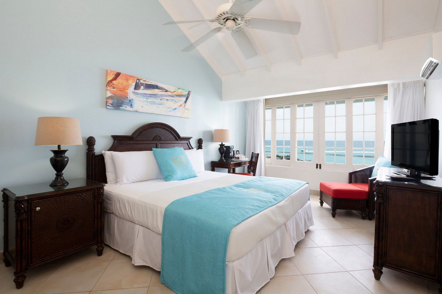 Ocean Loft room under a vaulted ceiling
