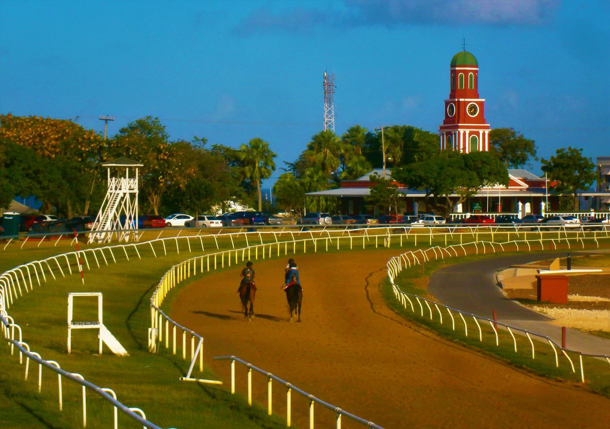 Garrison Savannah racecourse with the historic clock tower behind