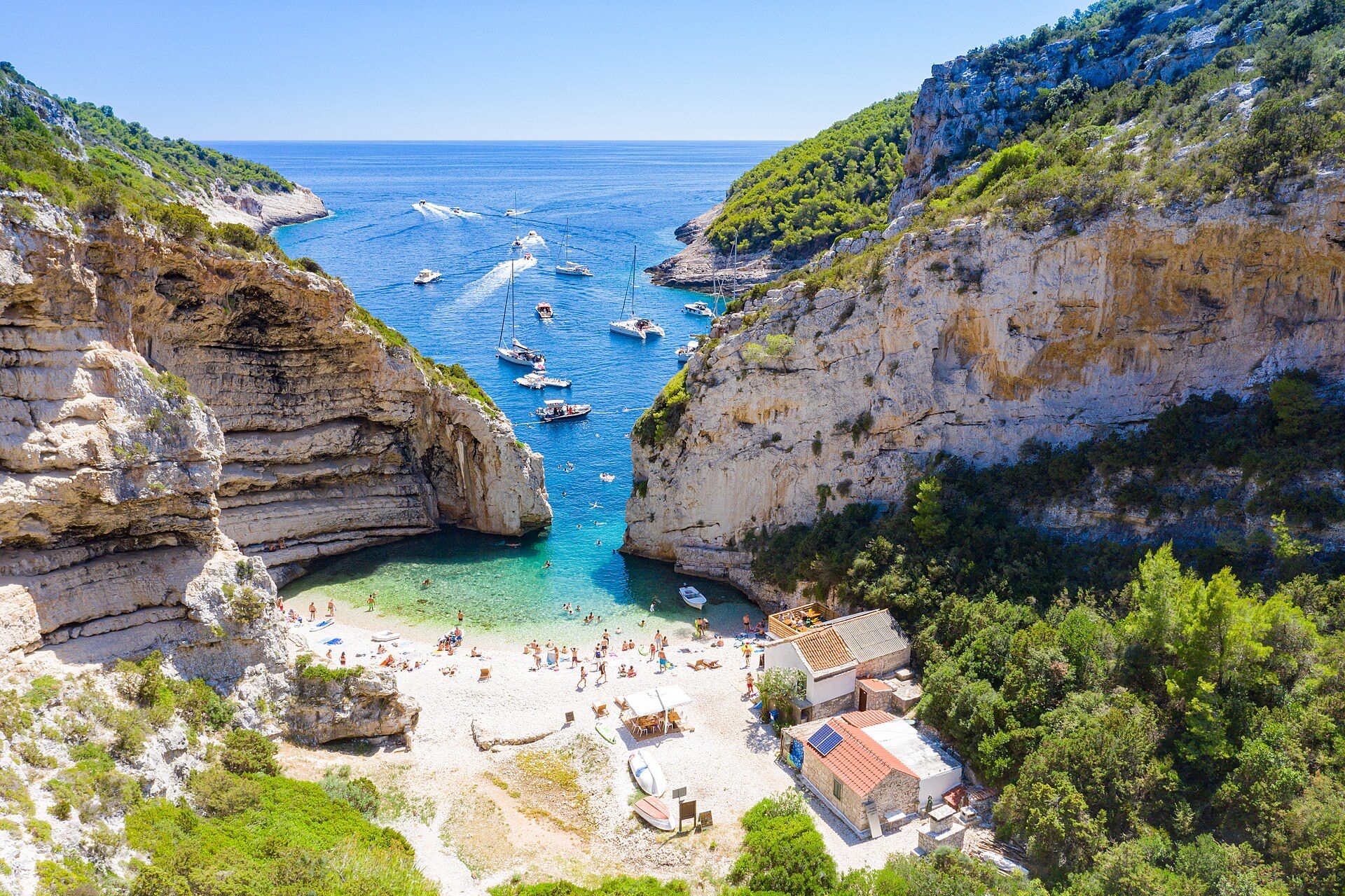 Stiniva cove on Vis from the air