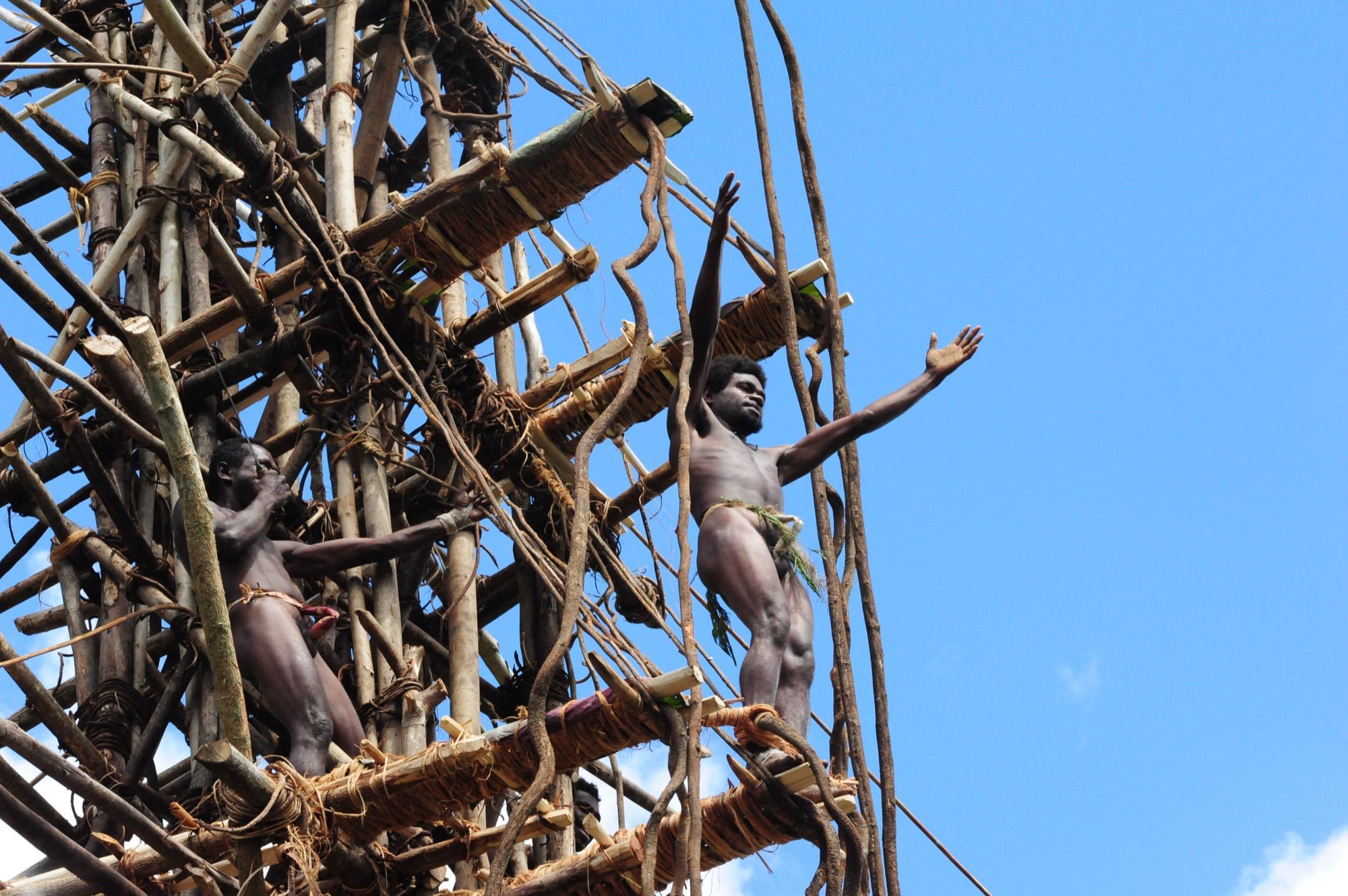 Land diver on the wooden tower before the jump