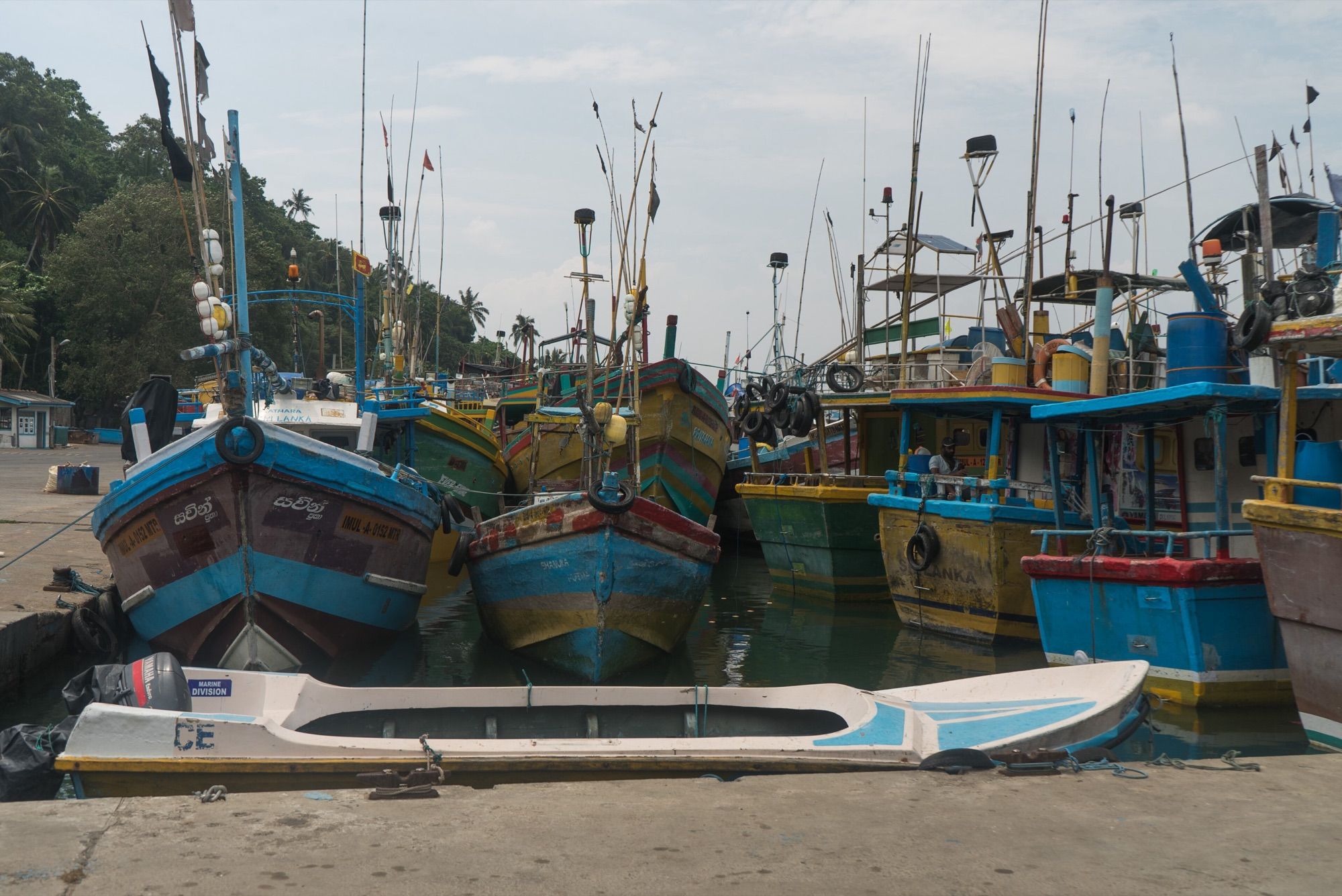 Boats in Mirissa fisheries harbour